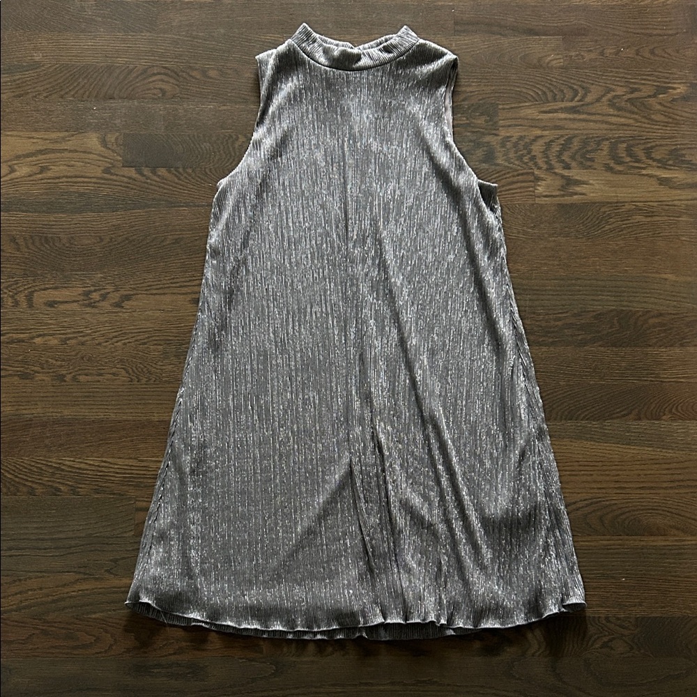 MARINA Metallic Gray Sleeveless Midi Dress